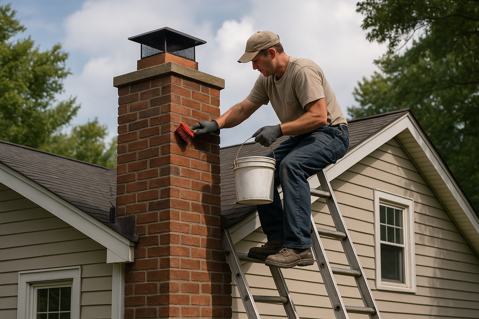 Brick chimney with blue sky